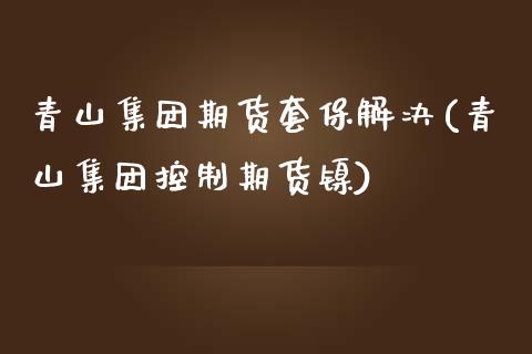 青山集团期货套保解决(青山集团控制期货镍)_https://m.qdlswl.com_恒指在线直播间_第1张