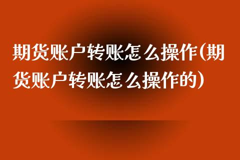 期货账户转账怎么操作(期货账户转账怎么操作的)_https://m.qdlswl.com_恒指德指直播室_第1张