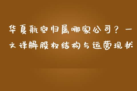 华夏航空归属哪家公司？一文详解股权结构与运营现状_https://m.qdlswl.com_纳指直播_第1张
