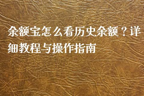 余额宝怎么看历史余额？详细教程与操作指南_https://m.qdlswl.com_纳指直播_第1张