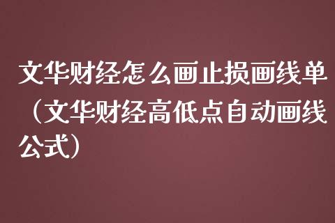 文华财经怎么画止损画线单（文华财经高低点自动画线公式）_https://m.qdlswl.com_恒指德指直播室_第1张