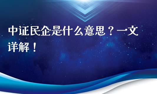 中证民企是什么意思？一文详解！_https://m.qdlswl.com_恒指德指直播室_第1张