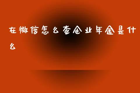 在微信怎么查企业年金是什么_https://m.qdlswl.com_恒生指数直播喊单_第1张