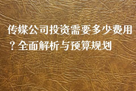 传媒公司投资需要多少费用？全面解析与预算规划_https://m.qdlswl.com_纳指直播_第1张