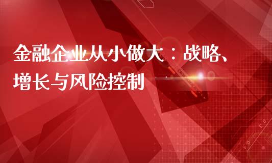 金融企业从小做大：战略、增长与风险控制_https://m.qdlswl.com_恒生指数直播喊单_第1张