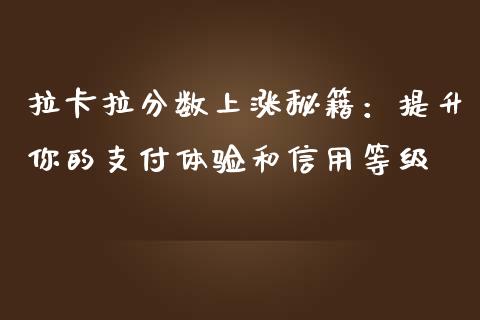 拉卡拉分数上涨秘籍：提升你的支付体验和信用等级_https://m.qdlswl.com_恒生指数直播喊单_第1张