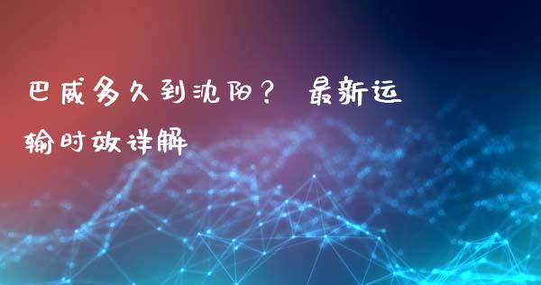 巴威多久到沈阳？ 最新运输时效详解_https://m.qdlswl.com_恒生指数直播喊单_第1张