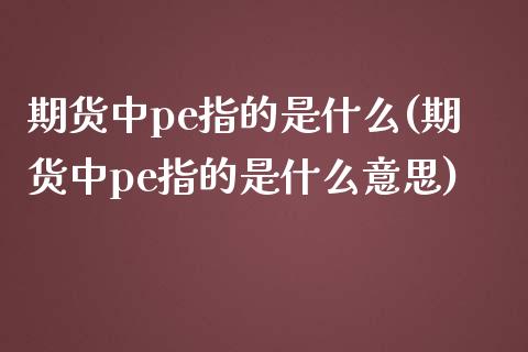 期货中pe指的是什么(期货中pe指的是什么意思)_https://m.qdlswl.com_恒指在线直播间_第1张