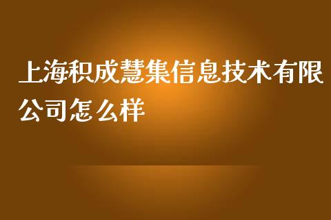 上海积成慧集信息技术有限公司怎么样_https://m.qdlswl.com_恒指在线直播间_第1张
